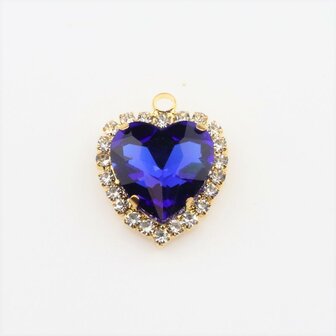 Bedel met facetgeslepen cabochon hart (glas) - Sapphire