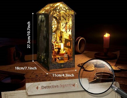 Book Nook - mini 3D wereld - Detective Famous Agency afmetingen