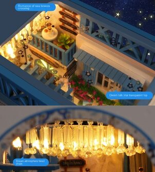 Book Nook - mini 3D wereld - Sea Breeze binnenkant met lampen aan