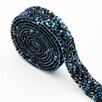 Hotfix Strass sheet (band) Jet AB - 1,5 cm breed - 275cm lang