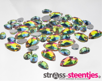 Naaistenen druppel Kleur Rainbow 10,5x18mm met logo