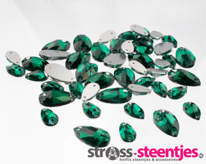 Naaistenen druppel Kleur Emerald 7x12mm (7291) 9 stuks met logo