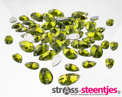 Naaistenen druppel Kleur Olivine 7x12mm (7522) 9 stuks met logo