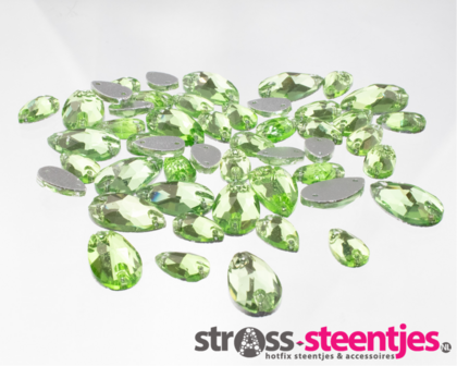 Naaistenen druppel Kleur Peridot 7x12mm (7557) 9 stuks met logo