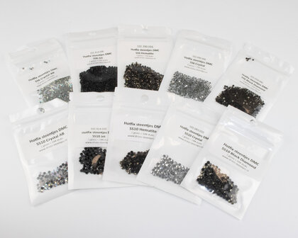 Kleurenpakket Black &amp; White - Small (SS6 en SS10) - Premium DMC kwaliteit Hotfix