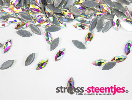 Smal Oog 8 mm Crystal AB Hotfix Rhinestones Superior kwaliteit  met logo