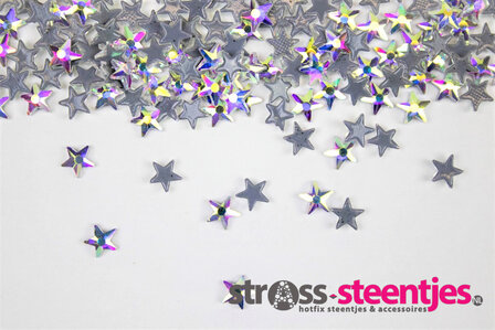 Sterretje met afgeplatte punt 5 mm Crystal AB Hotfix Rhinestones Superior kwaliteit  met logo
