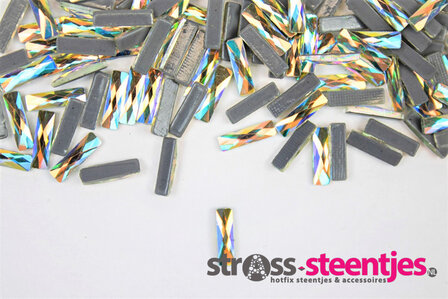 Rechthoekje 9 mm Crystal AB Hotfix Rhinestones Superior kwaliteit  met logo