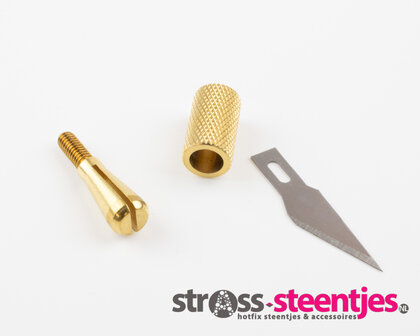 Hotfix applicator opzetstukje hot knife mesje opschroefbaar goud kleurig met logo