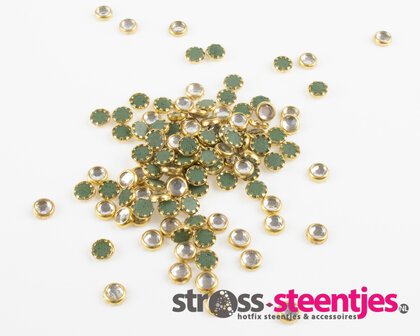 Hotfix Trim SS 16 Kleur Crystal in Gold cup (per 144 stuks) met logo