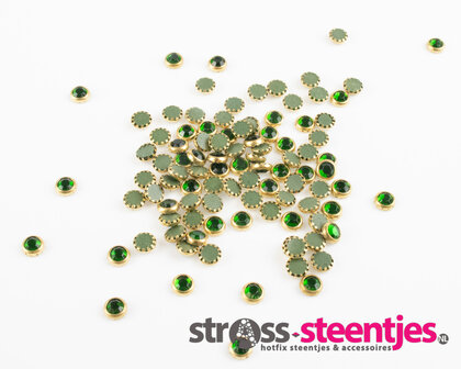 Hotfix Trim SS 16 Kleur Emerald in Gold cup (per 144 stuks) met logo