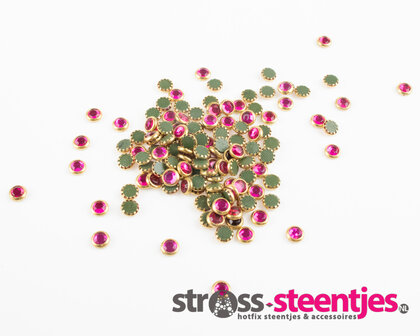 Hotfix Trim SS 16 Kleur Fuchsia in Gold cup (per 144 stuks) met logo