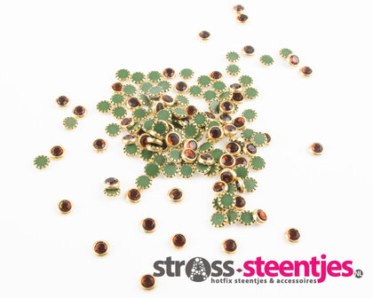 Hotfix Trim SS 16 Kleur Smoked-Topaz in Gold cup (per 144 stuks) met logo