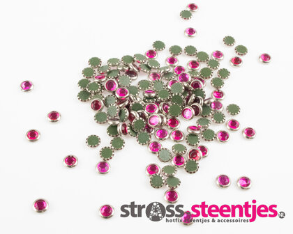 Hotfix Trim SS 16 Kleur Fuchsia in Silver cup (per 144 stuks) met logo