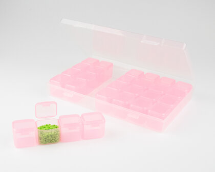 Opbergdoos / sorteerbakje met 28 potjes licht roze