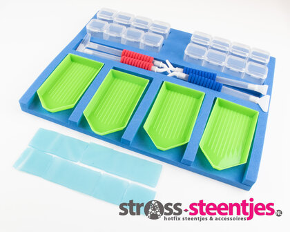 Blauwe Diamond Painting Schudbakjes Organizer 4 vaks met accessoires met logo