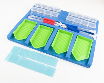 Blauwe Diamond Painting Schudbakjes Organizer 4 vaks met accessoires 