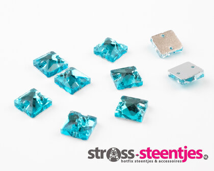 Naaistenen Square Aquamarine (8x8mm) per 9 stuks met logo