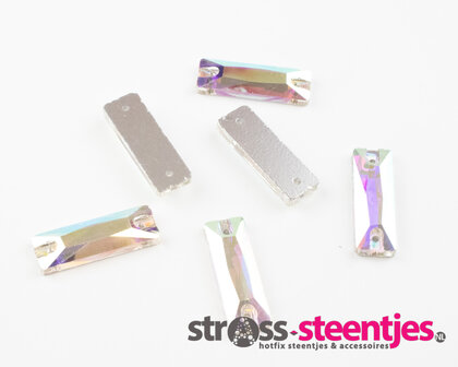 Naaistenen Baguette Crystal AB (8x24mm) per 6 stuks met logo