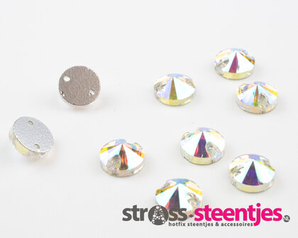 Naaistenen Rivoli Crystal AB (8mm) per 9 stuks