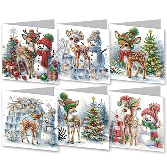 Diamond Painting Kerstkaarten - Set van 6 stuks met Rendiertjes (Partial)