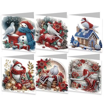 Diamond Painting Kerstkaarten - Set van 6 stuks met Duiven (Partial)