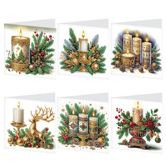 Diamond Painting Kerstkaarten - Set van 6 stuks met Kaarsen (Partial)