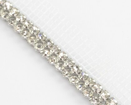 Metal Banding SS20 (5mm) Crystal - Silver Banding 2 rijen met wit gaasband aan 1 kant 