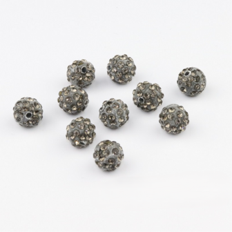 Shamballa kralen - 10 mm - Grijs met Black Diamond SHA10002