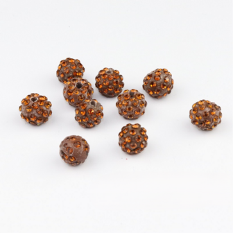 Shamballa kralen - 8 mm - Bruin met Smoked Topaz SHA8004