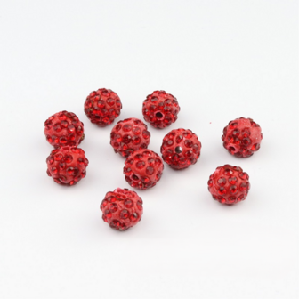 Shamballa kralen - 10 mm - Rood met Light Siam SHA10005