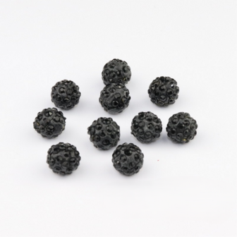 Shamballa kralen - 6 mm - Zwart met Jet 06