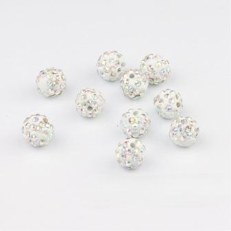 Shamballa kralen - 6 mm - Wit met Crystal AB 14