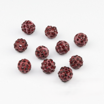 Shamballa kralen - 6 mm - Donker rood met Siam 17