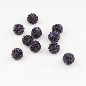 Shamballa kralen - 10 mm - Donker paars met Amethyst SHA10020