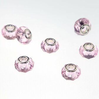 Murano style facet kralen (14 mm) Light Rose (5 stuks) gatmaat 5 mm