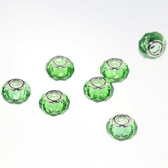 Murano style facet kralen (14 mm) Peridot (5 stuks) gatmaat 5 mm