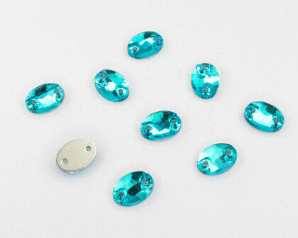 Naaistenen Oval Aquamarine (7x10mm) per 9 stuks