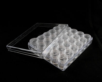 Opbergdoosje / sorteerbakje met 30 potjes hoog alle potjes er in