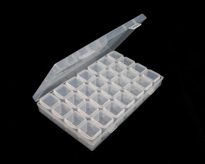 Opbergdoos / sorteerbakje met 28 potjes open deksel