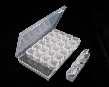 Opbergdoos / sorteerbakje met 28 potjes