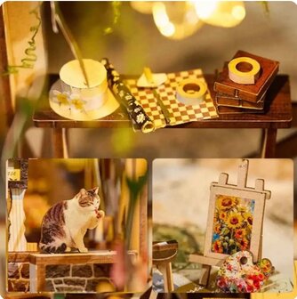 Book Nook - mini 3D wereld - Serene Flower House van binnen