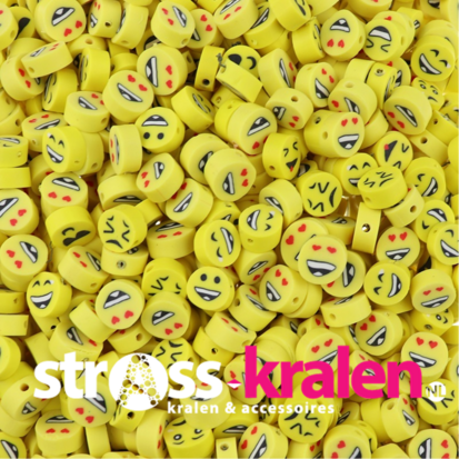 Polymeer kralen Smiley, Emoji 9x9x4,5mm geel (50 stuks) PMF025