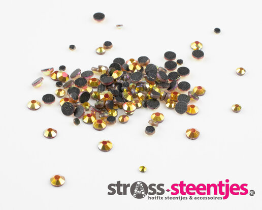 Gold AB SS 6 Premium DMC kwaliteit Hotfix steentjes (per 720 stuks) met logo