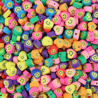 Polymeer kralen Smiley hartjes 9x9x4,5mm multi color (50 stuks) PMF016