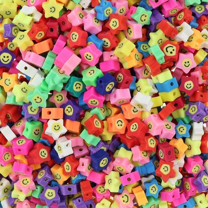 Polymeer kralen Smiley sterretjes 9x9x4,5mm multi color (50 stuks) PMF028