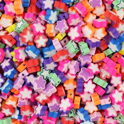 Polymeer kralen Sterretjes tweekleurig 10x10x4,5mm multi color (50 stuks) PMF027