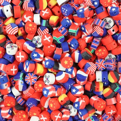Polymeer kralen Vlaggen van diverse landen 9x9x4,5mm multi color (50 stuks) PMF019
