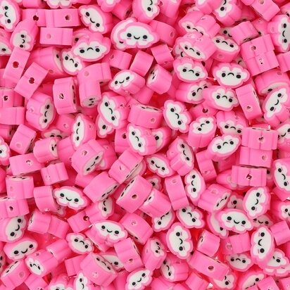 Polymeer kralen Wolkjes Roze en Wit 5x10x4,5mm (50 stuks) PMF030