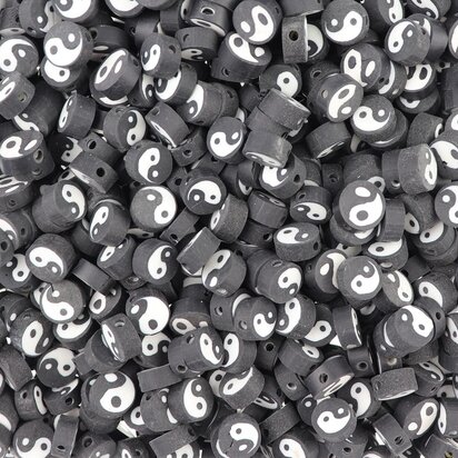 Polymeer kralen Yin Yang Zwart Wit 10x10x4,5mm (50 stuks) PMF032